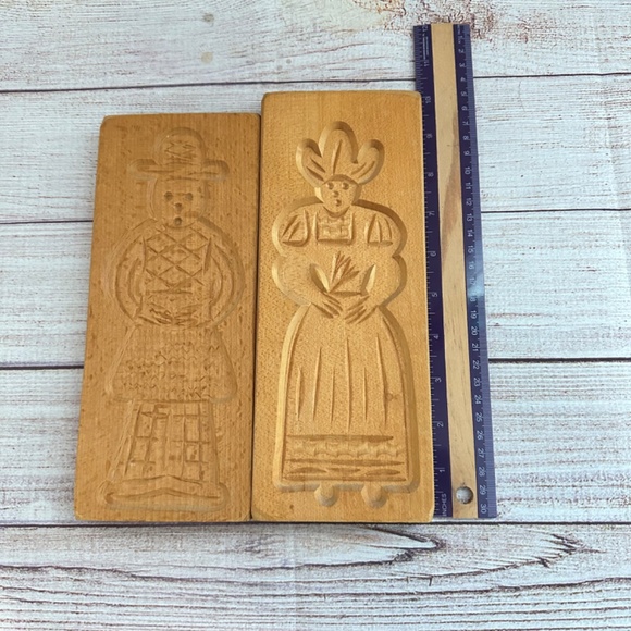 2 Vintage Dutch" Boyfriend & Girlfriend" Springerle Speculaas Wood Cookie Moulds - Picture 3 of 3